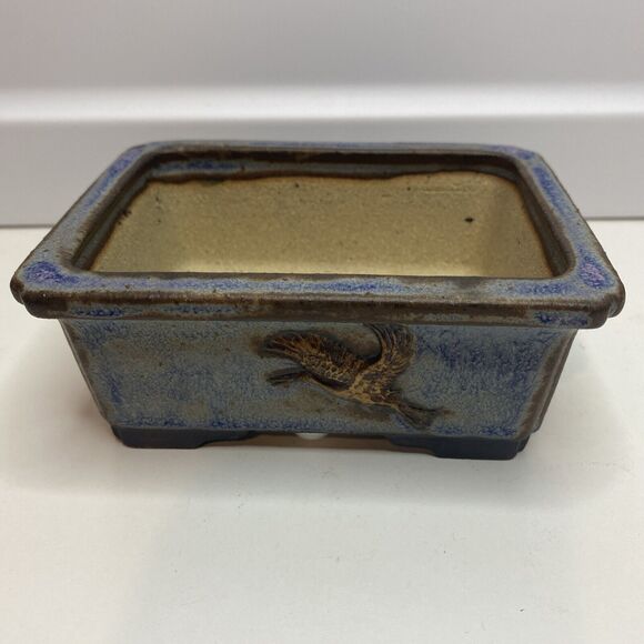 Bonsai Pot by WALSALL STUDIOS, England Crane pattern pale purple Glazed small sz - Picture 1 of 12